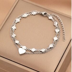 Dainty Stainless Steel Heart Pendant multilayer Bracelet